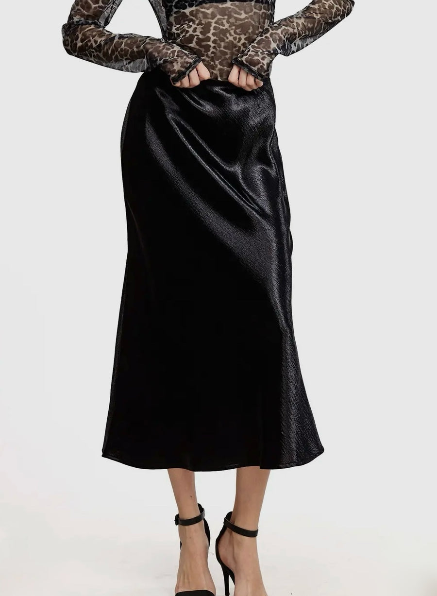 Jessica In Italy Black Satin Skirt