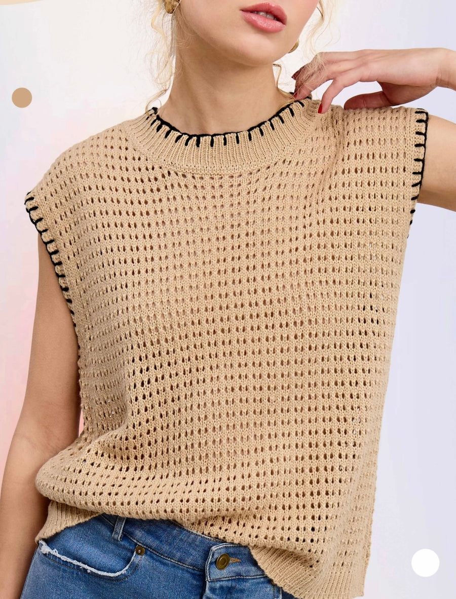 Slater Crochet Knit Stitching Top
