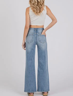 Blaze High Rise Wide Leg Distressed Jean