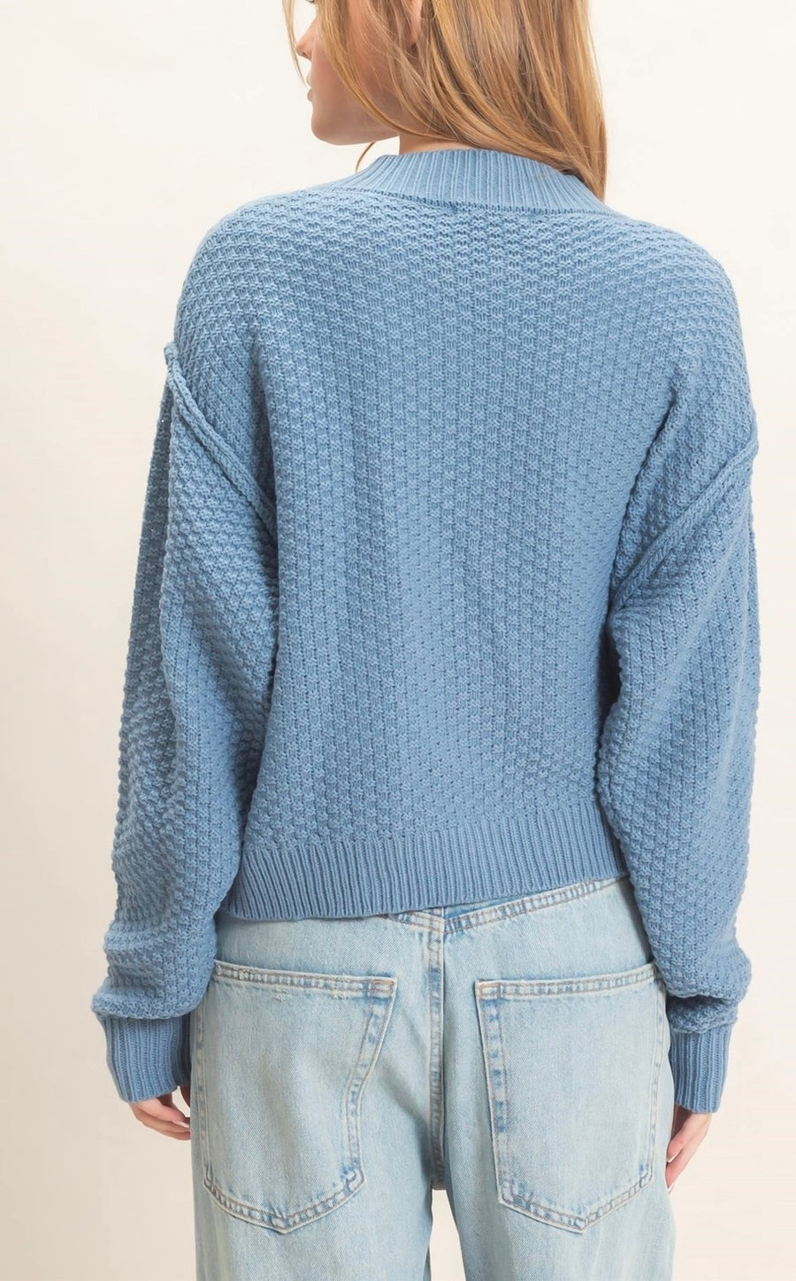 Hannah Blue Textured Knit Sweater Cardigan