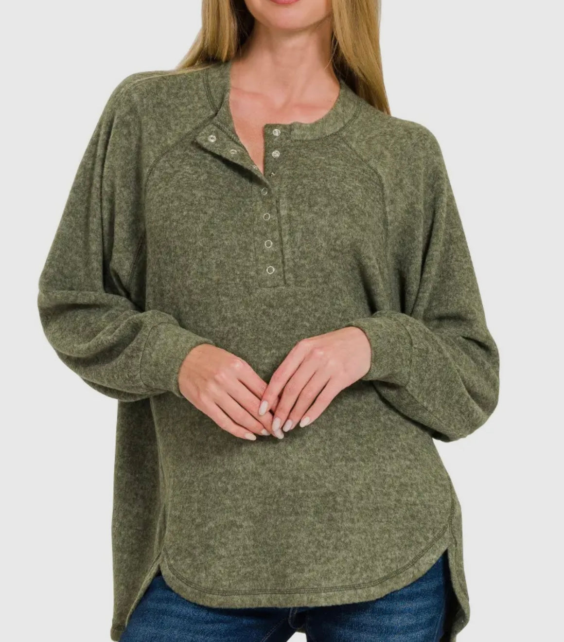 PBF Brushed Fleece Olive Henley