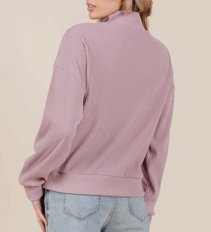 Henny Ribbed Lilac Quarter Zip Top