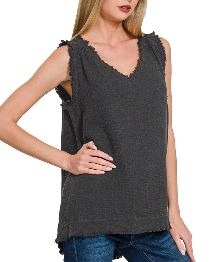 Daisy Gauze Raw Edge Tank (2 Colors)
