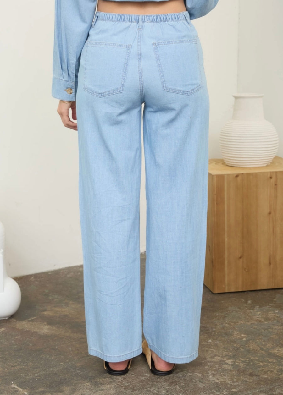 Hills Washed Denim Front Tie Pant