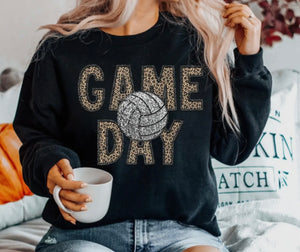 Game Day Faux Sequin Volleyball Graphic Sweatshirt