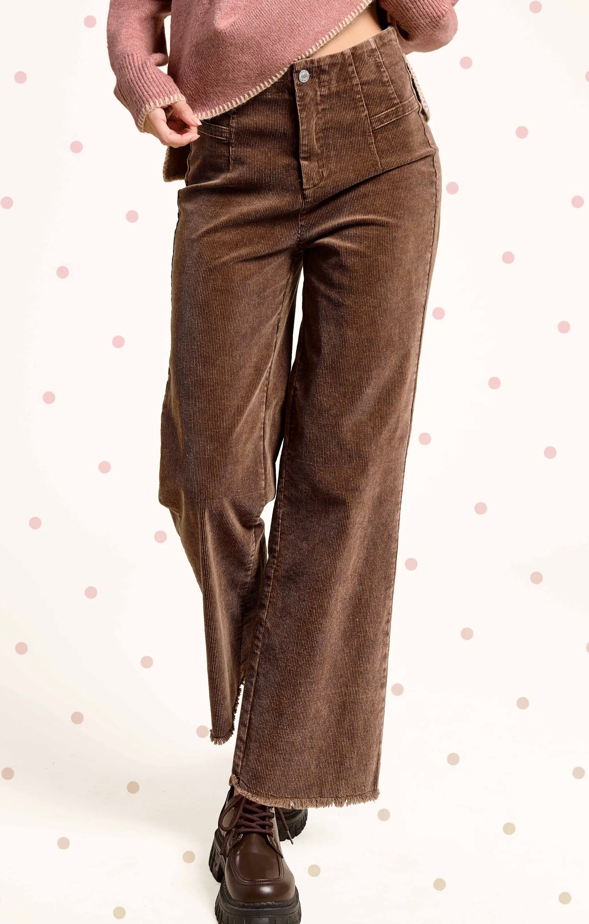 Gilly Mineral Washed Brown Wide Leg Corduroy Pant