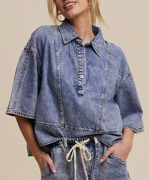 Lillian Denim Collared Top