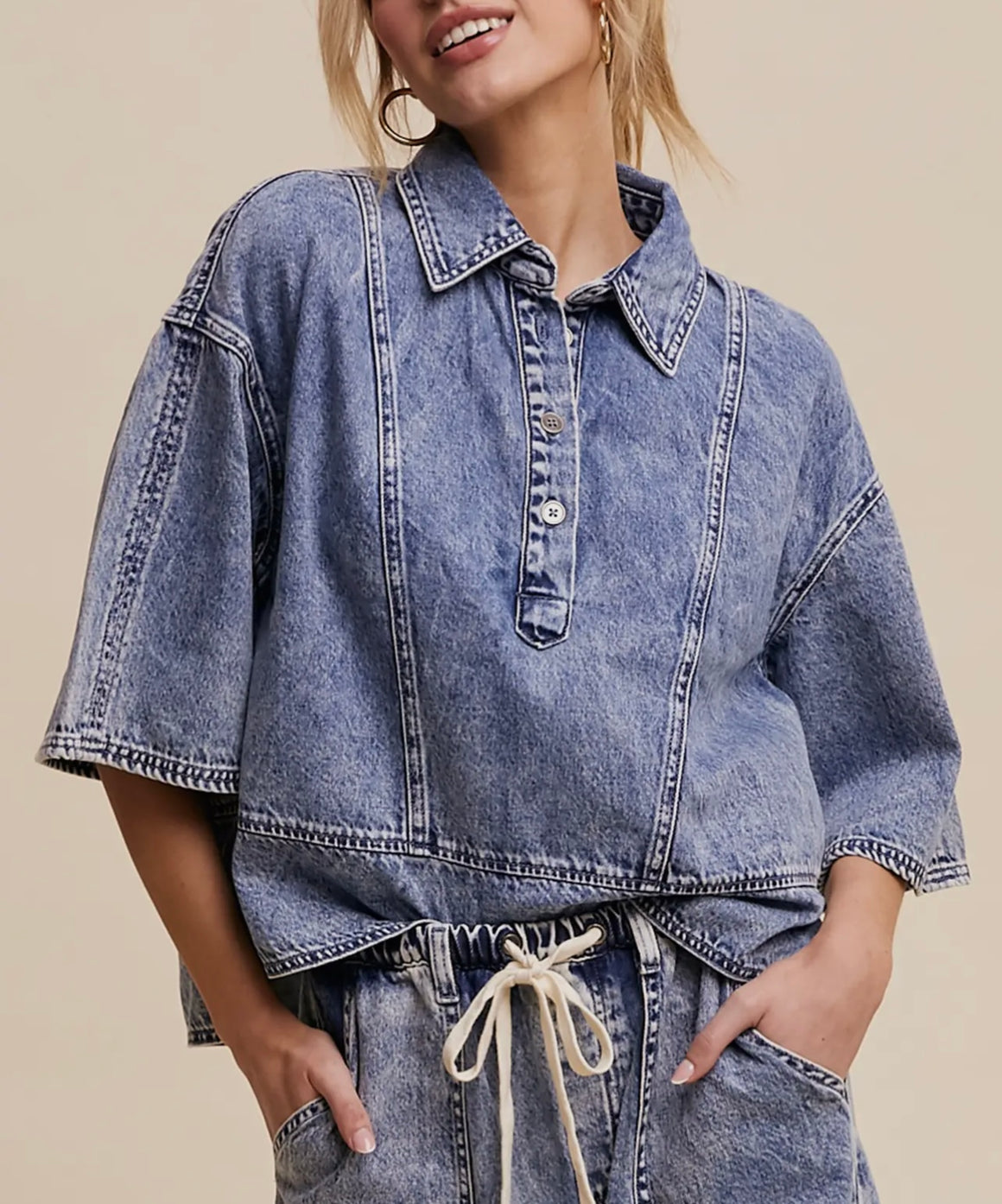 Lillian Denim Collared Top