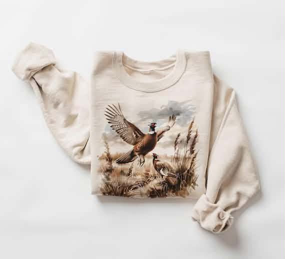 Vintage Scene Pheasant Crewneck Or Tee