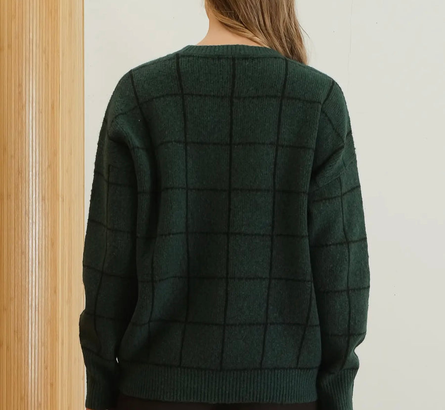 PBF Hunter Green Window Pane Sweater