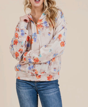 Vance Ribbed Floral Hooded Top