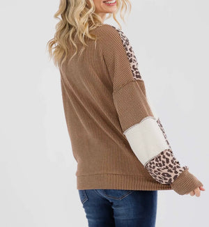 Erin Brown Leopard Color Block Top