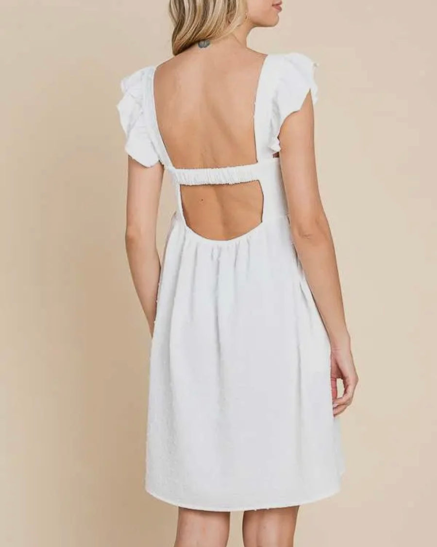 Iris White Ruffle Sleeve Dress