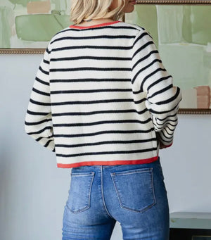 Clara Stripe Zip Up Red Cardigan