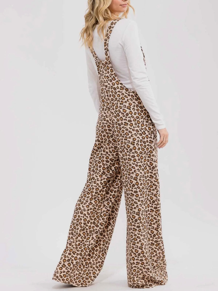 Believe For It Leopard Ribbed Overalls