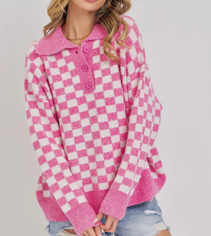 Berks Pink Checkered Sweater