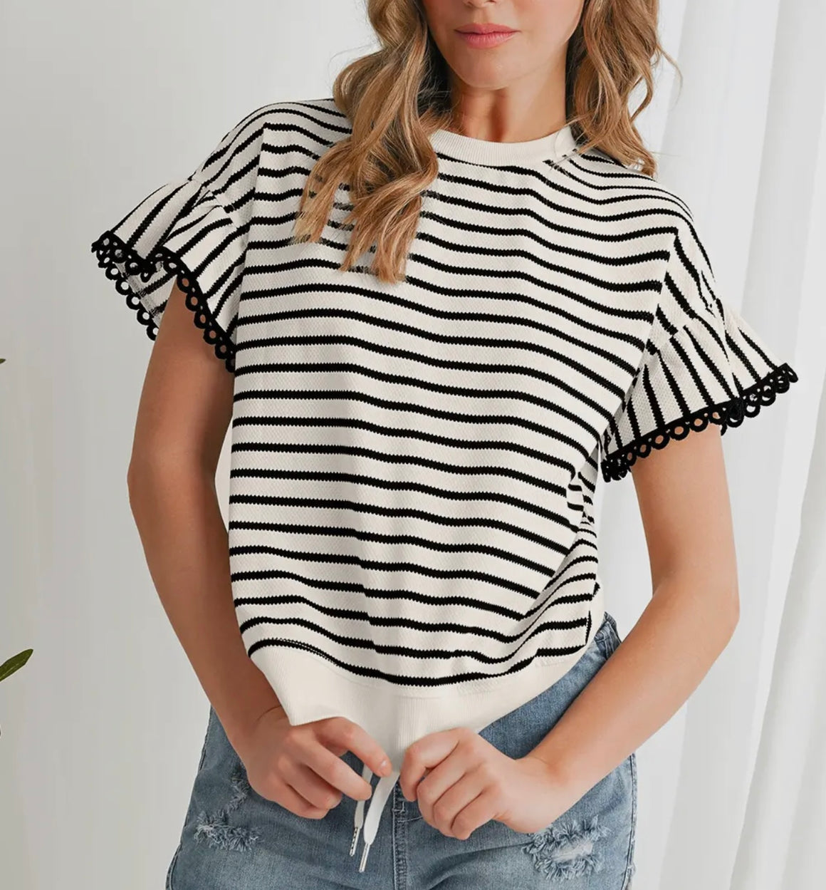 Hattie Stripe Ruffle Sleeve Top