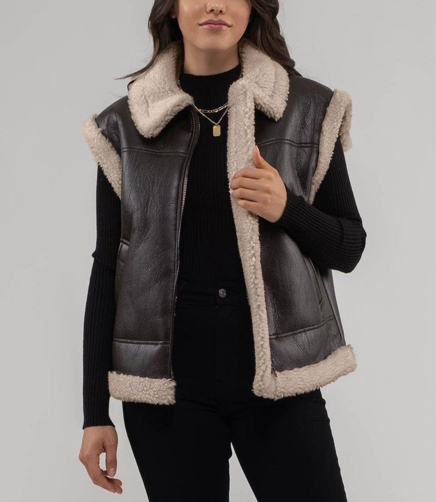 Hope Faux Leather Shearling Vest