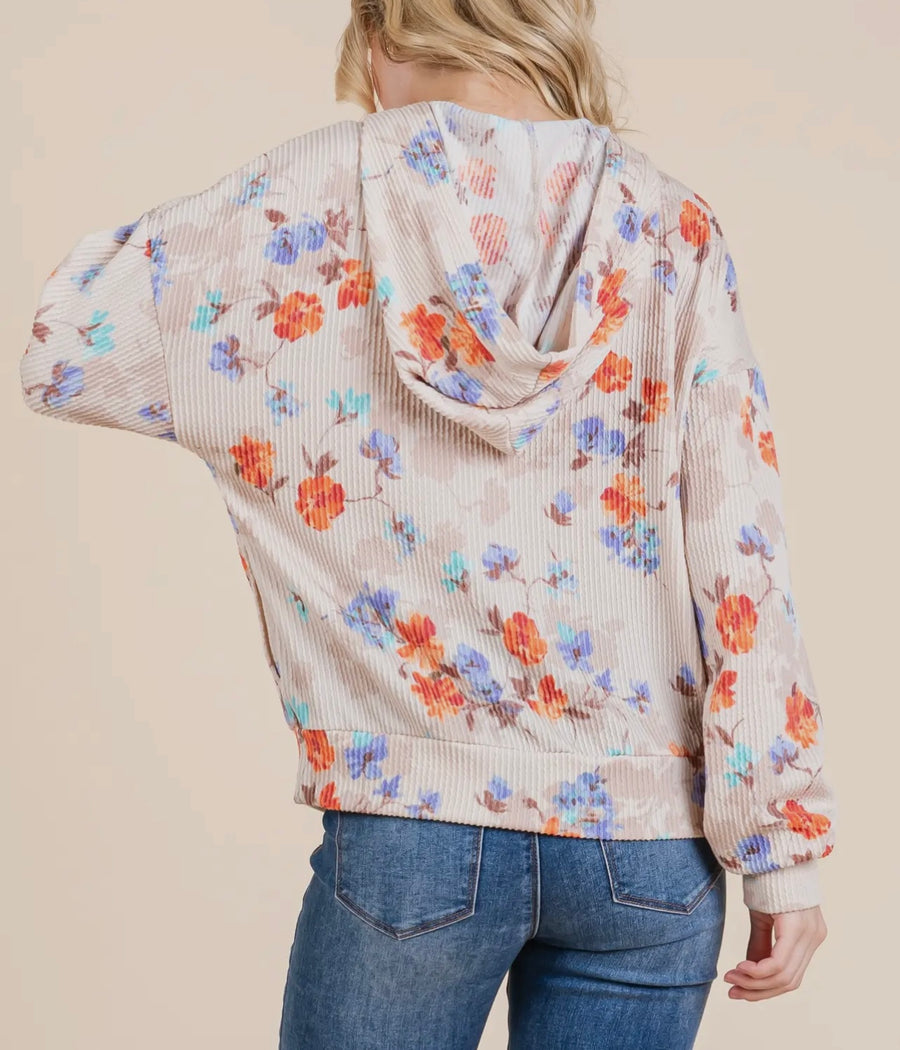 Vance Ribbed Floral Hooded Top