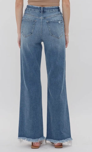 Blaze High Rise Wide Leg Distressed Jean