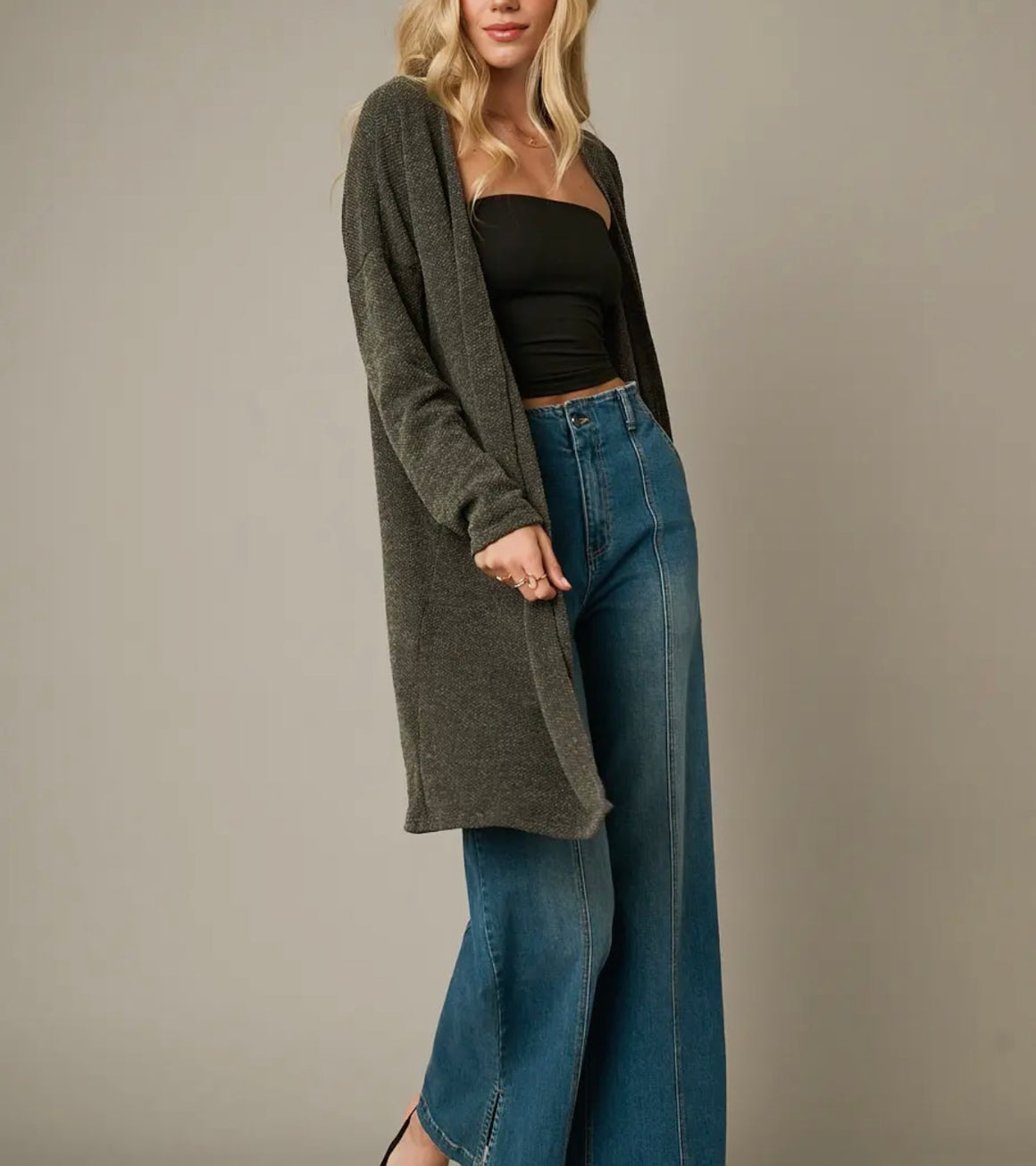 Remi Olive Waffle Knit Cardigan