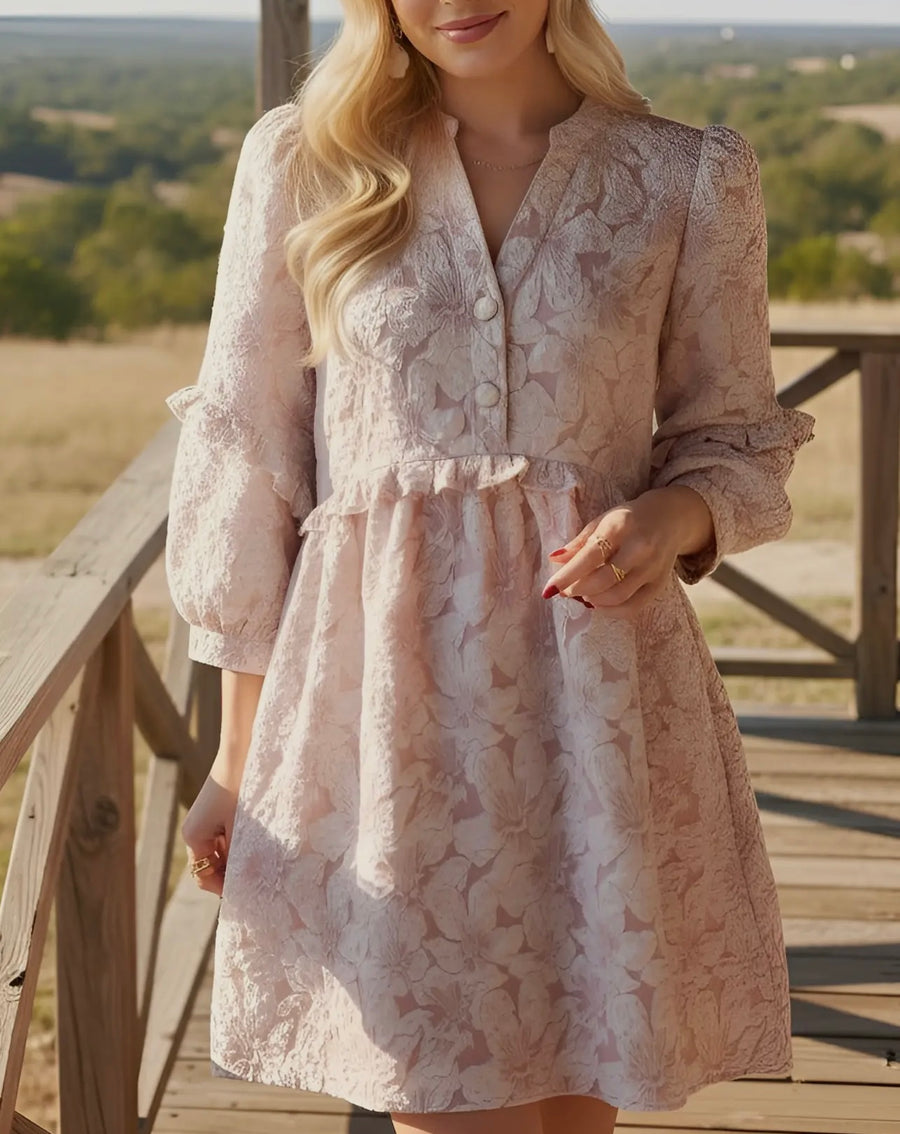 Vincent Floral Jacquard Blush Dress
