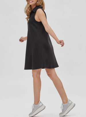 Game Day Collared Scuba Black Dress