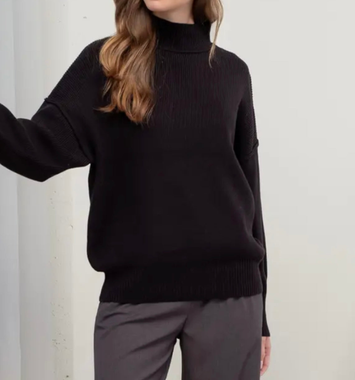 PBF Black Mock Neck Ribbed Sweater