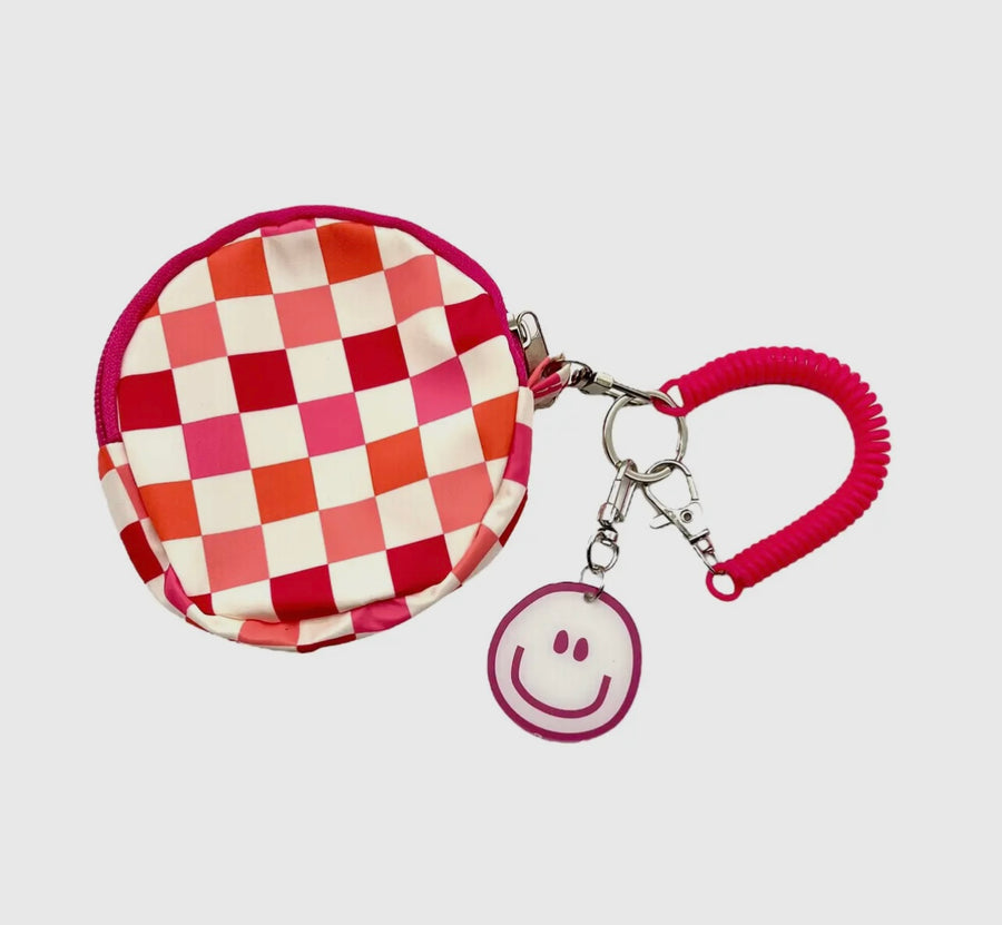 Checkered Girl Mini Pouch Wristlet Smiles Keychain