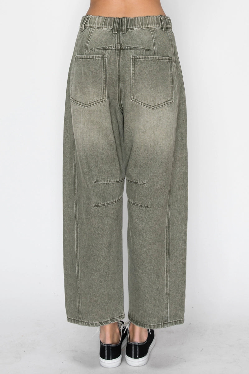Halsty Elastic Waist Barrel Jean (2 Colors)