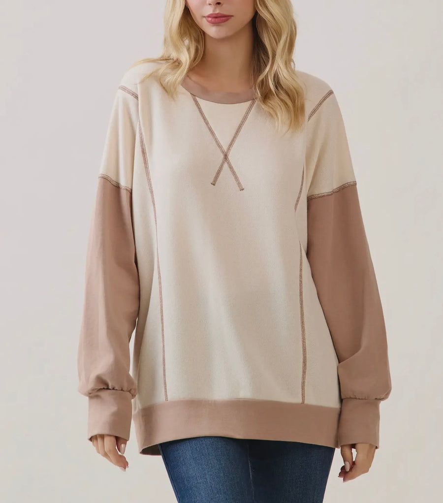 Lift Me Up Mocha Contrast Top (Extended Size)