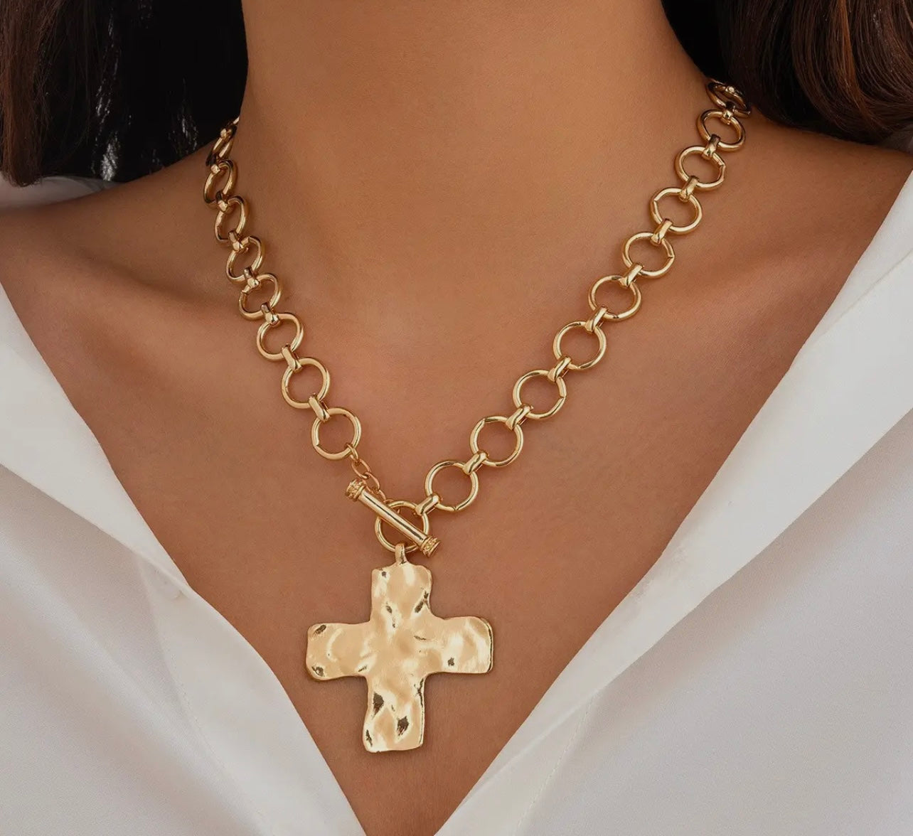 Gold Cross Toggle Necklace