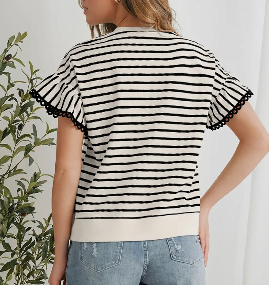 Hattie Stripe Ruffle Sleeve Top