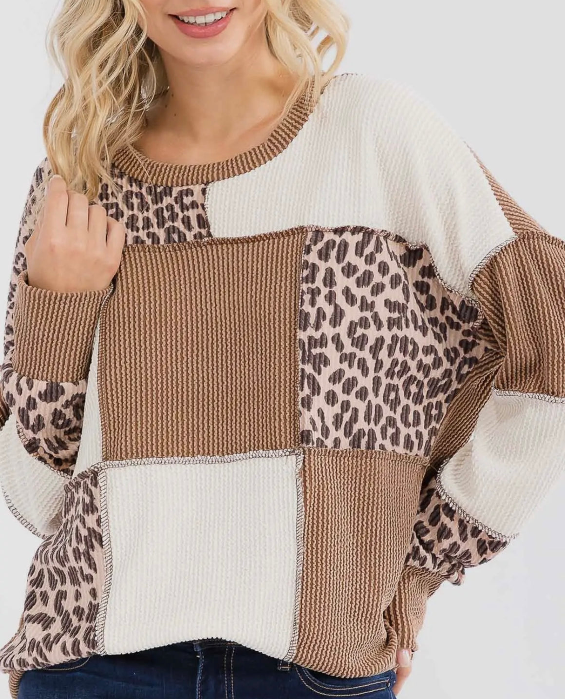 Erin Brown Leopard Color Block Top