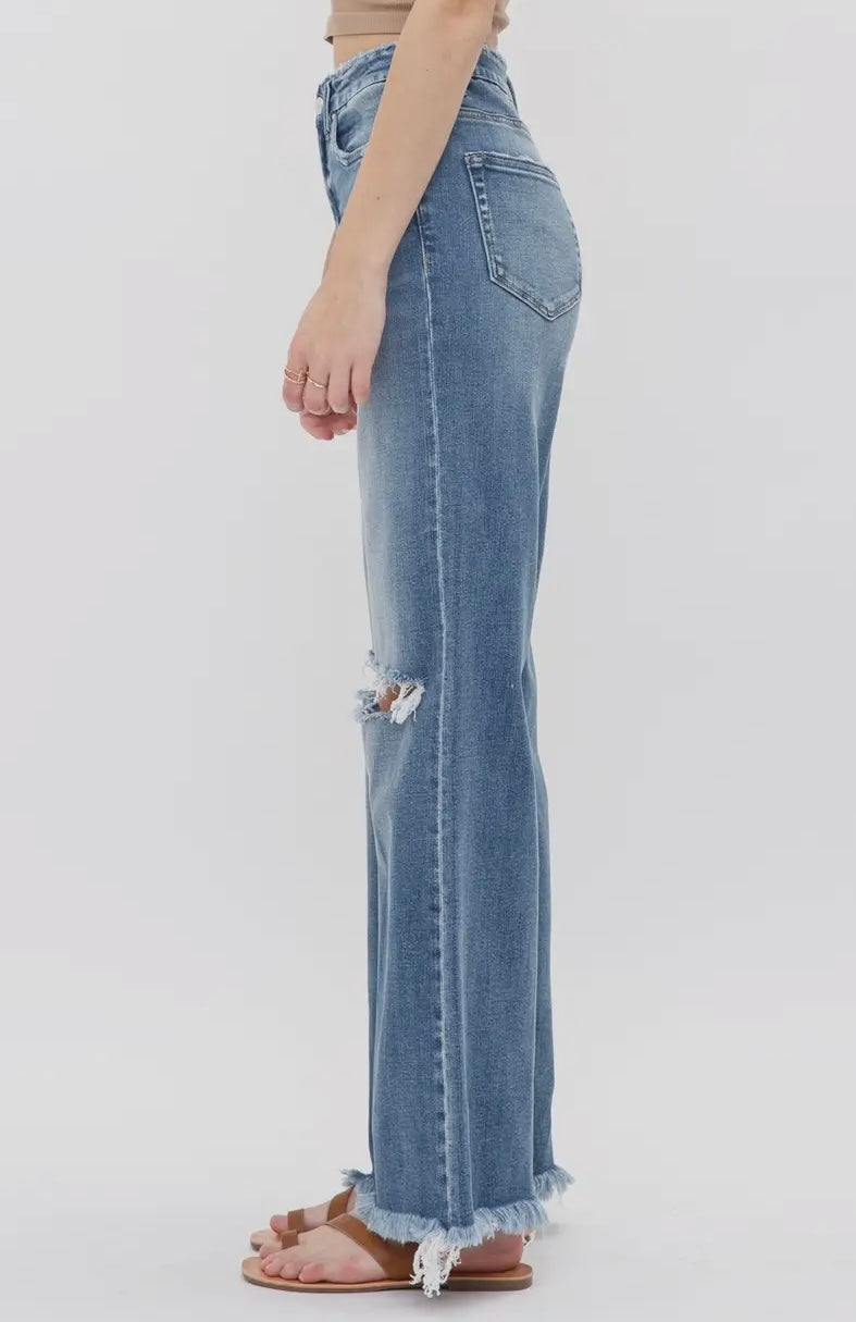 Blaze High Rise Wide Leg Distressed Jean