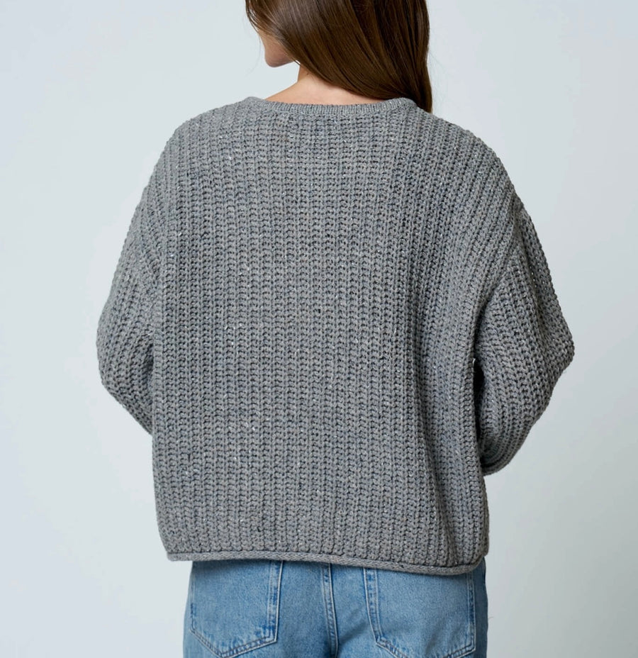 Maren Button Front Grey Chunky Sweater/Cardigan