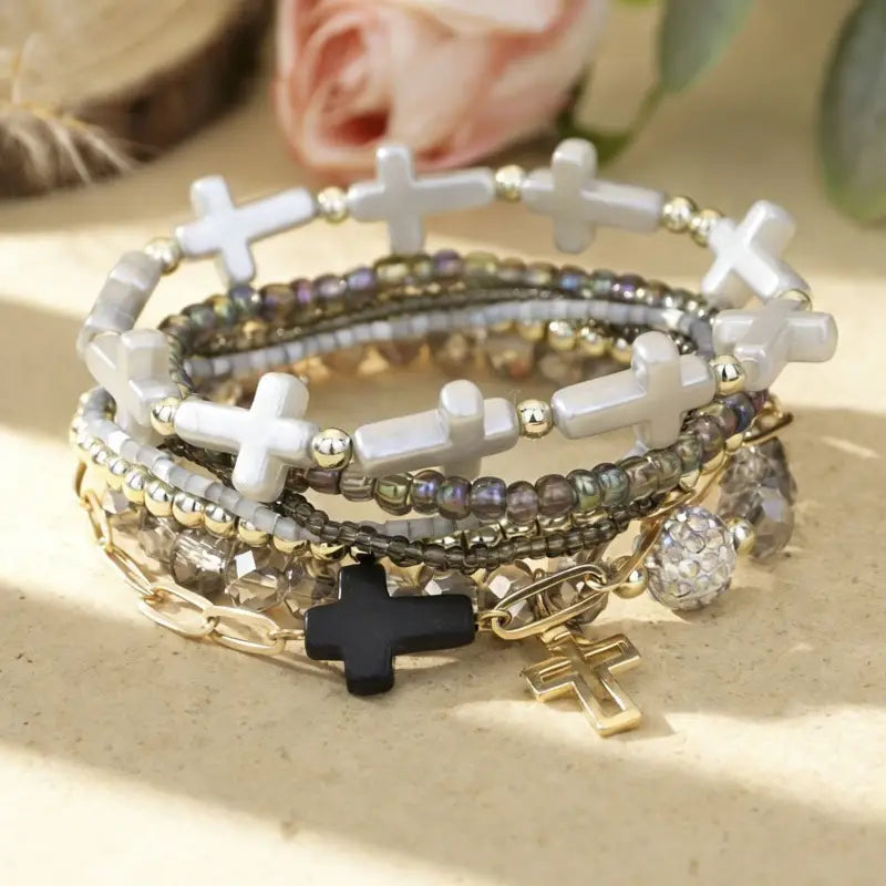 Cross Love Charm Mixed Bracelet Set