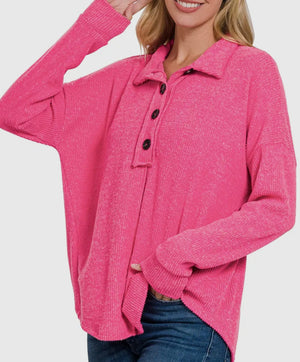 Brinn Brushed Pink Collared Top