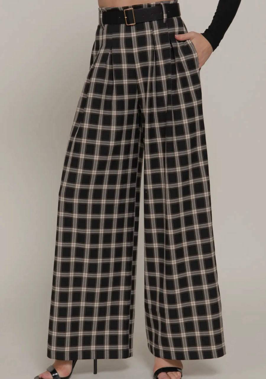 Kringle Plaid Belted Woven Pants