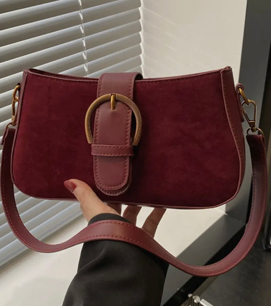 Retro Vibes Suede Cabernet Buckle Bag