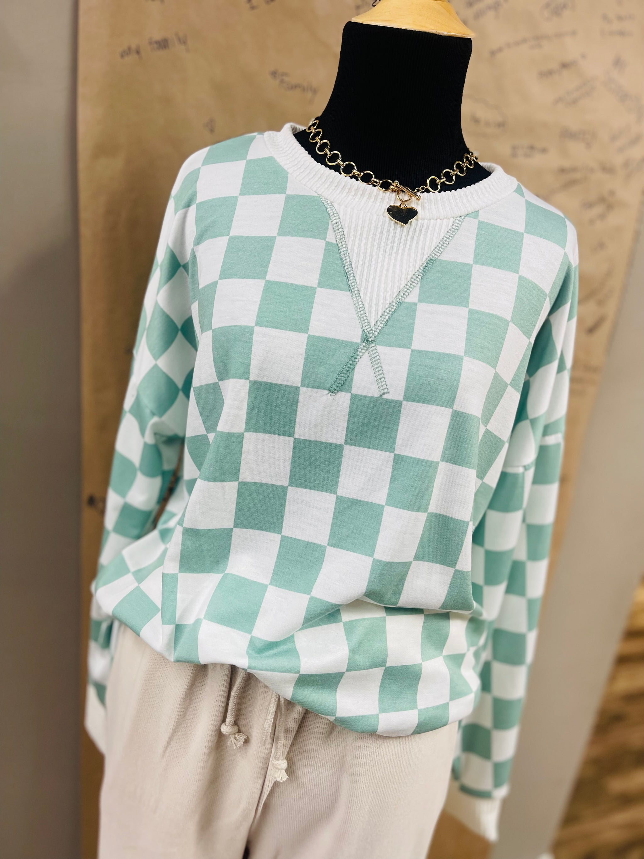 Horizons Checkered Mint Top