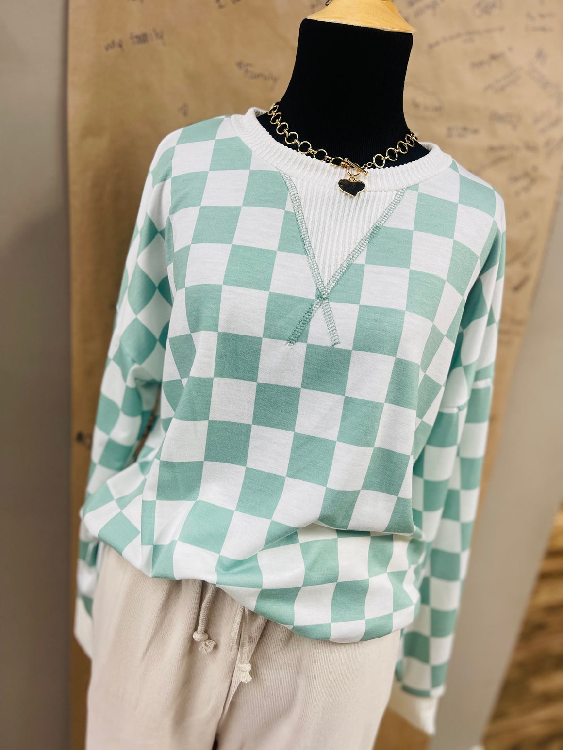 Horizons Checkered Mint Top