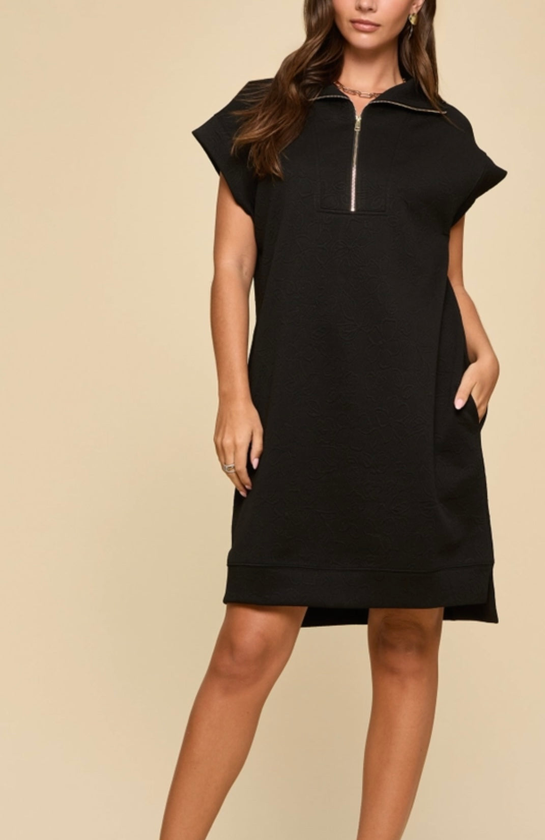 Zion Jacquard Black Half Zip Dress
