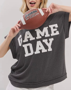 Game Day Ribbed Black Top