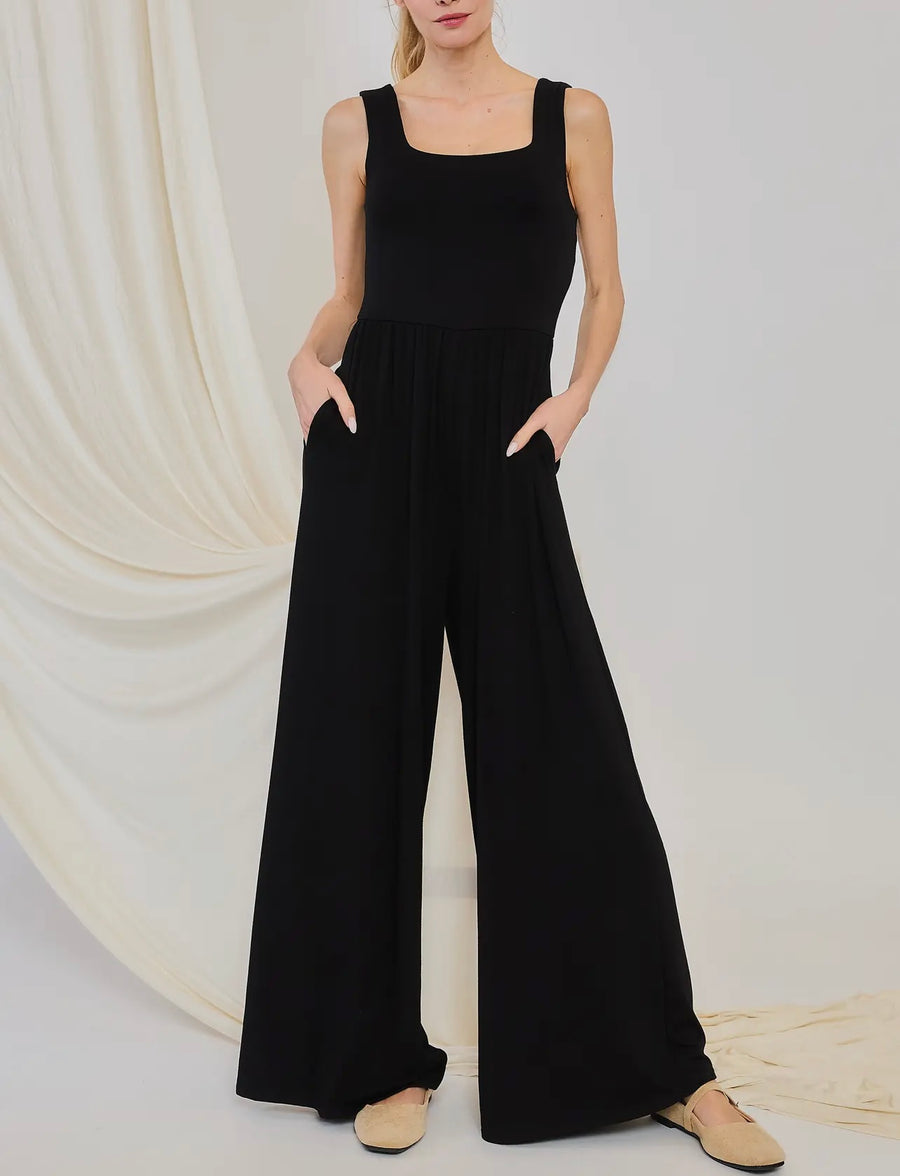 Rylee Square Neck Black Jumpsuit