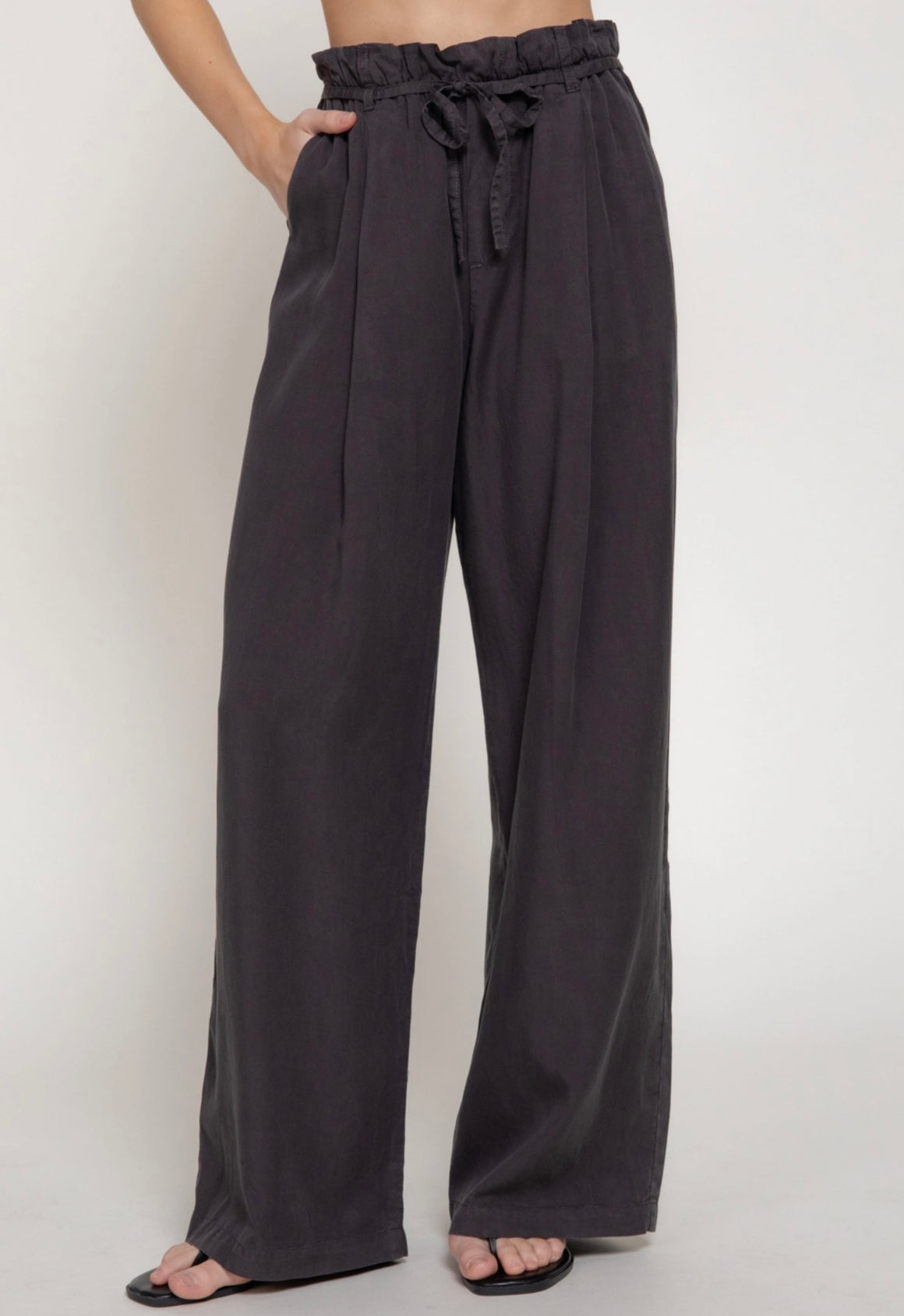 Fleur Paper Bag Waist Charcoal Pant