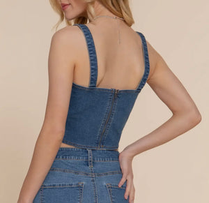 Demi Denim Stretch Back Zipper Top