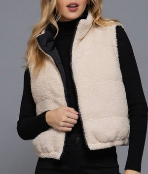 Reversable Bae Cropped Black & Sherpa Vest