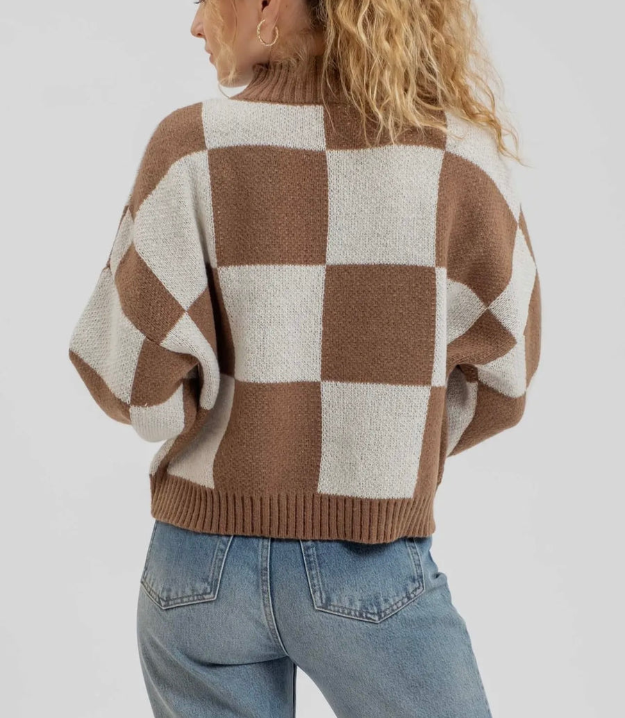 Cale Checkered Mocha Sweater