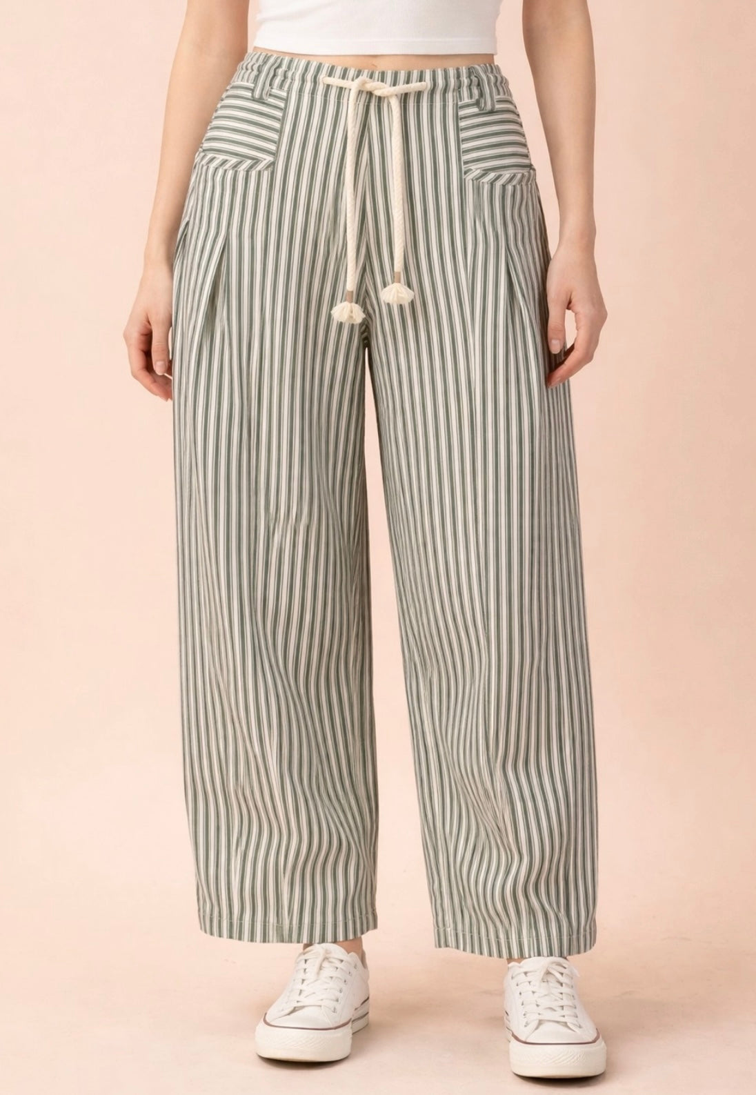 Rae Striped Barrel Green Jean